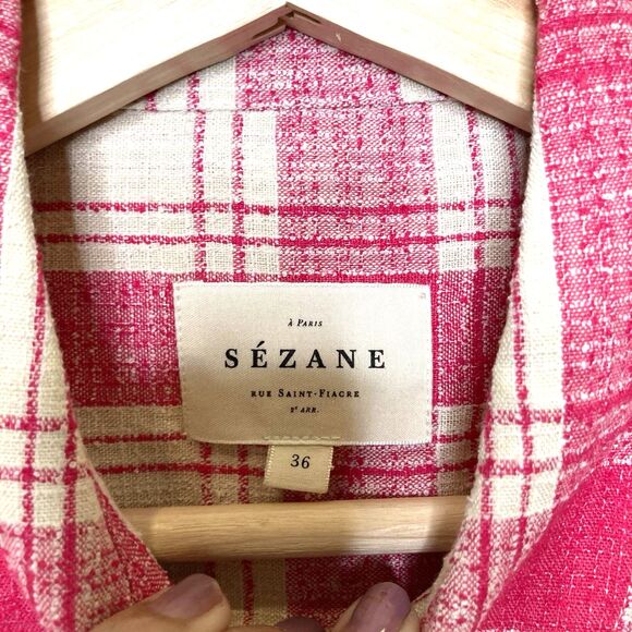 Sezane  Paris Tomboy Shirt Linen Blend  Women's Size 4 FR 36 Button Down Top - Picture 14 of 14